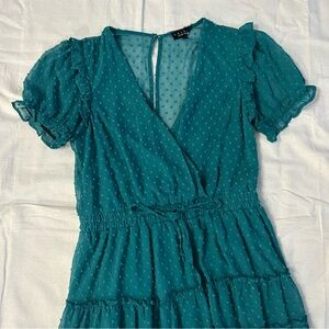 Teal Flowy Dotted Swiss Dress